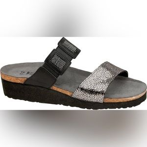 NWB Naot Emma Slip-On Sandals - Silver, Black Size 38